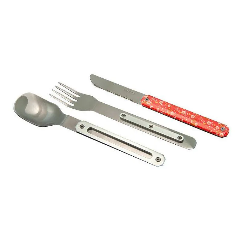 Couverts Nomades-AKINOD 12H34 Set de 3 couverts inox nomades HELIANTHEME ROUGE