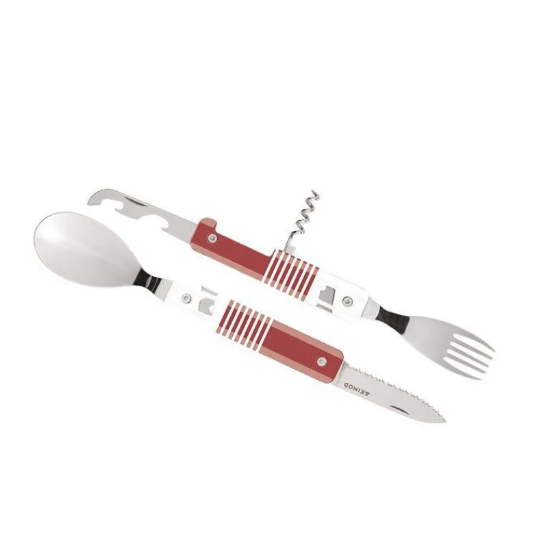 Couverts Nomades-AKINOD 13H25 Set de couverts pliants multifonctions inox nomades MARINIERE ROUGE