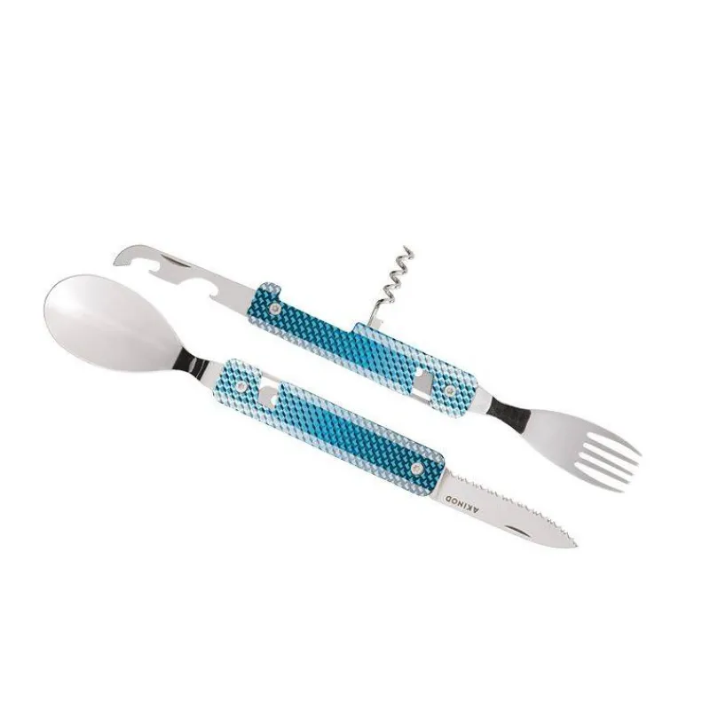 Couverts Nomades-AKINOD 13H25 Set de couverts pliants multifonctions inox nomades MOZAIQUE BLEUE