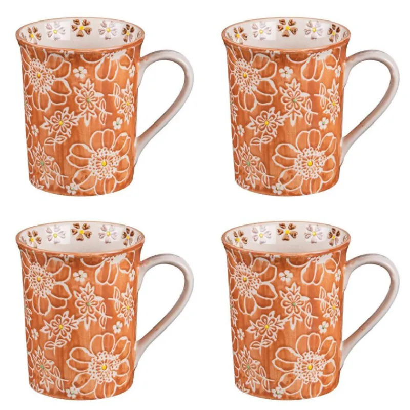 Mugs-TABLE PASSION ALIYA Coffret Mugs Grès Orange 30cl - Les 4