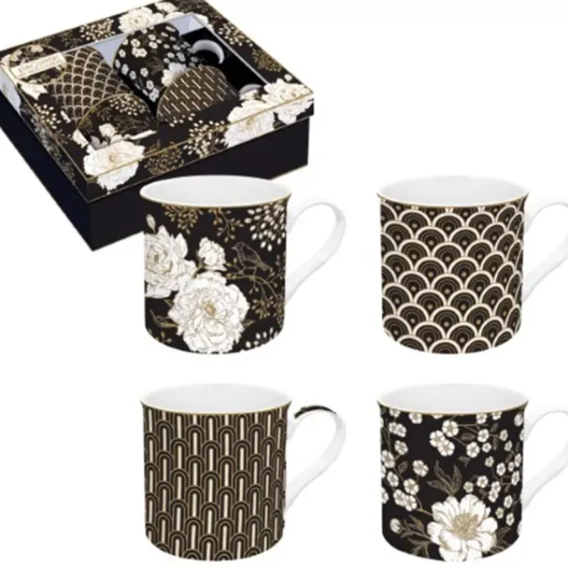 Mugs-Easy Life ART DECO FLOWERS Mug Porcelaine - Coffret de 4