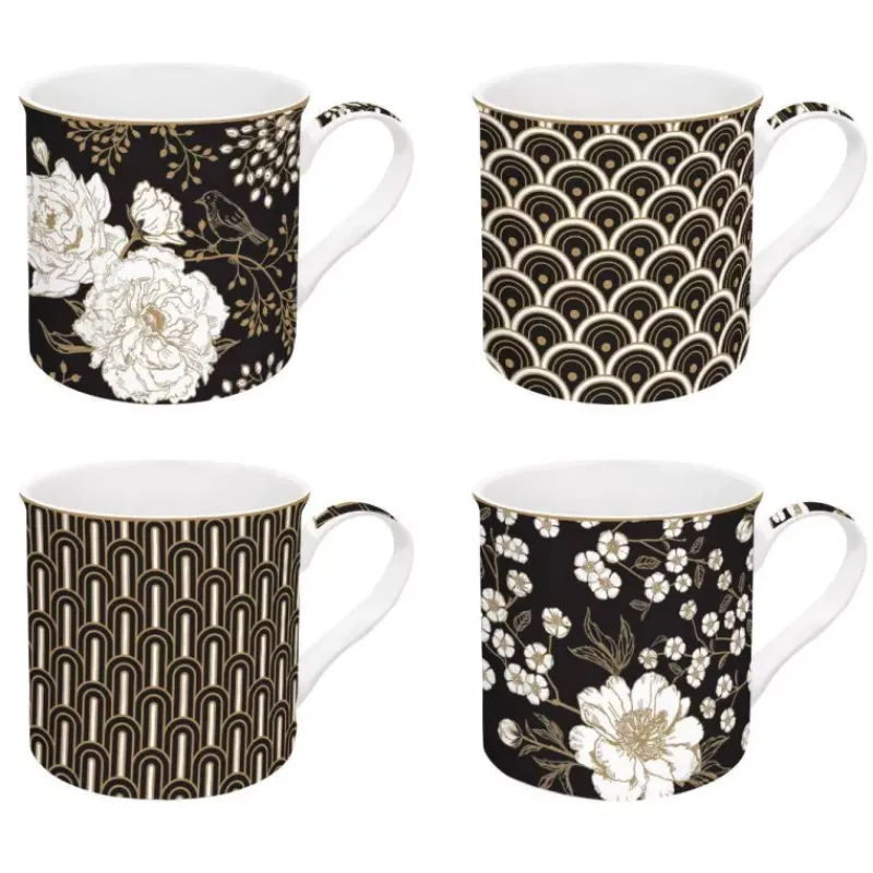 Mugs-Easy Life ART DECO FLOWERS Mug Porcelaine - Coffret de 4