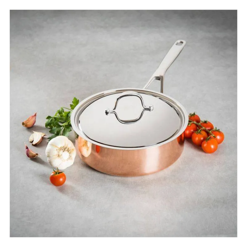 Sauteuses En Cuivre-BAUMALU B´Chef Sauteuse Cuivre Couvercle Inox D24