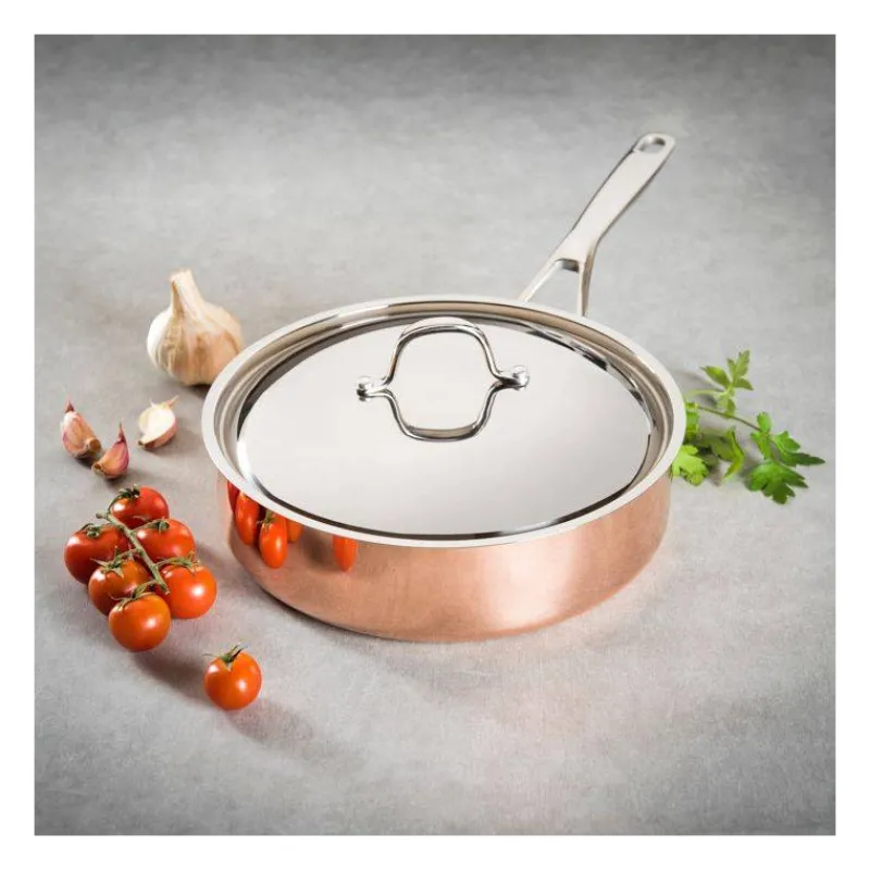 Sauteuses En Cuivre-BAUMALU B´Chef Sauteuse Cuivre Couvercle Inox D28