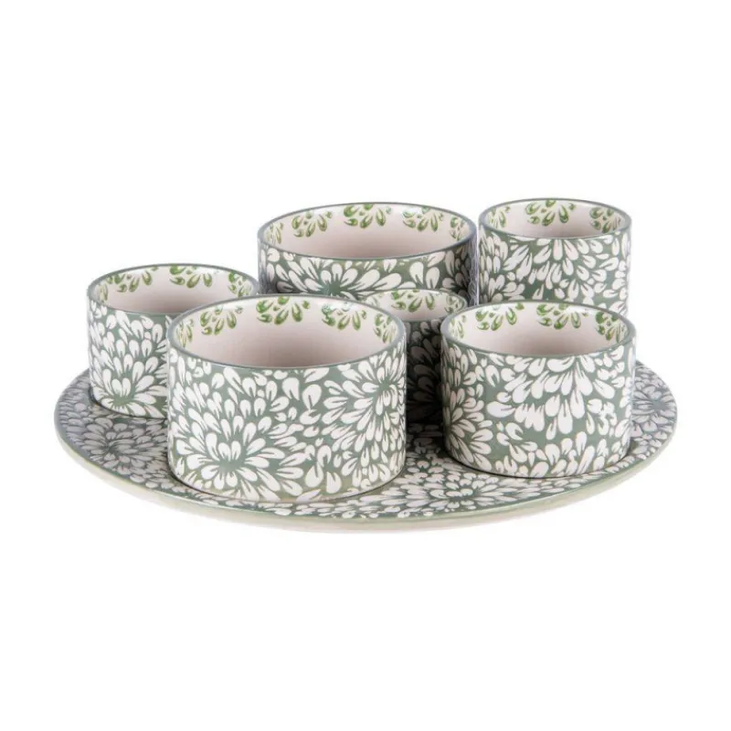 Coupelles Apéritives-TABLE PASSION BELLIS Set apéritif 6 coupelles en porcelaine sur plateau en bois D31