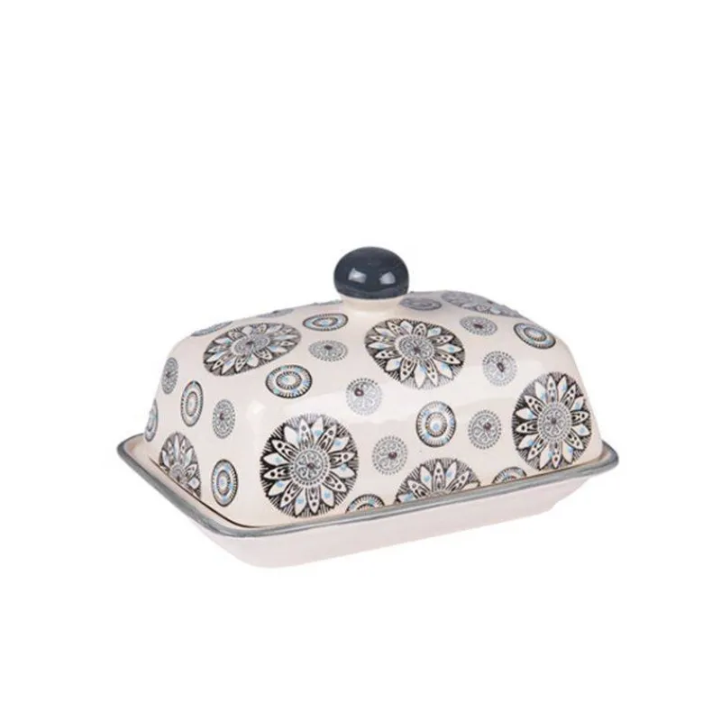 Beurriers | Beurriers Pour La Table-TABLE PASSION Beurrier avec couvercle cloche Grès NELSON Rosace Gris  