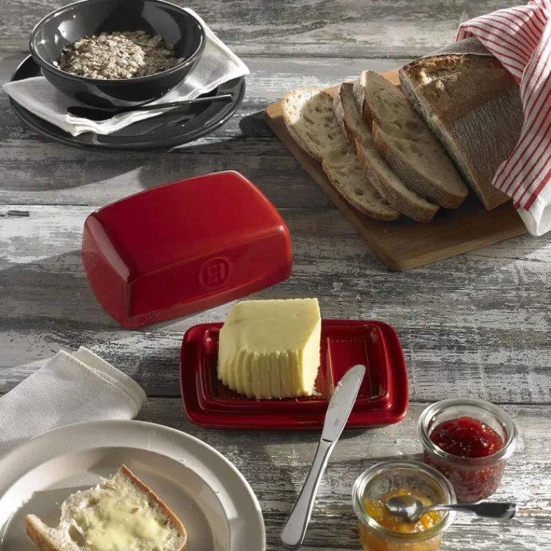 Beurriers | Beurriers Pour La Table-Emile HENRY Beurrier avec couvercle en céramique Rouge Grand cru