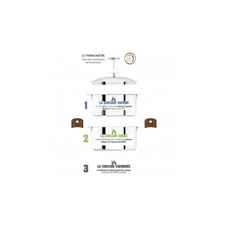 Cuits Vapeur Inox | Cuiseurs Vapeur Simples 1 Niveau-CRISTEL BIOME Cuisson Saine Ensemble Cuit vapeur amovible avec Thermostat D24
