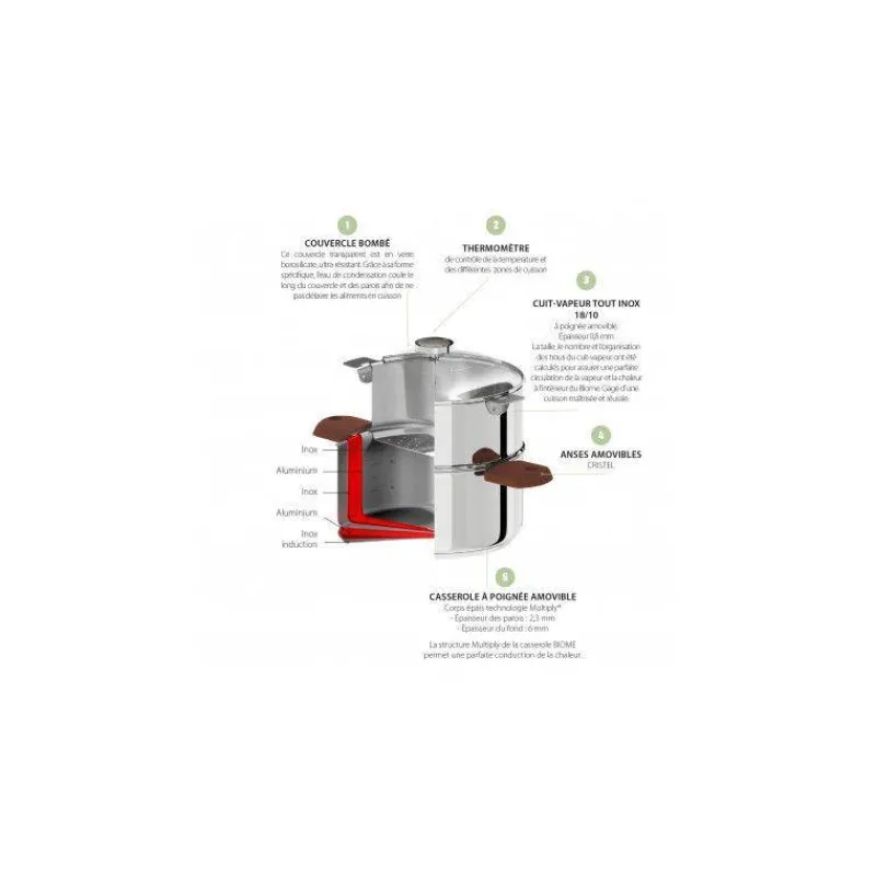 Cuits Vapeur Inox | Cuiseurs Vapeur Simples 1 Niveau-CRISTEL BIOME Cuisson Saine Ensemble Cuit vapeur amovible avec Thermostat D20 HETRE