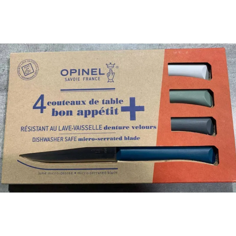 Couteaux À Steak | Couteaux-OPINEL BON APPETIT PLUS Coffret de 4 Couteaux de table microdentée steak Tempête