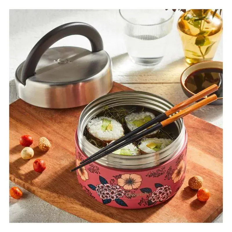 Boites Repas Isothermes-Qwetch Boîte repas isotherme double paroi en Inox 850 ml Anémone Terracota