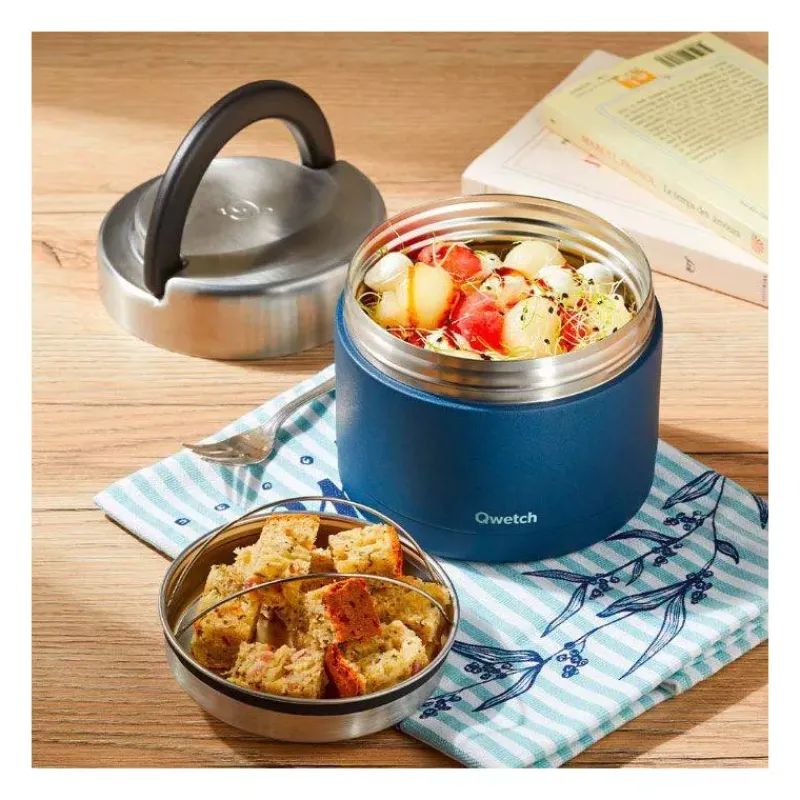 Boites Repas Isothermes-Qwetch Boîte repas isotherme double paroi en Inox 850 ml Bleu nuit