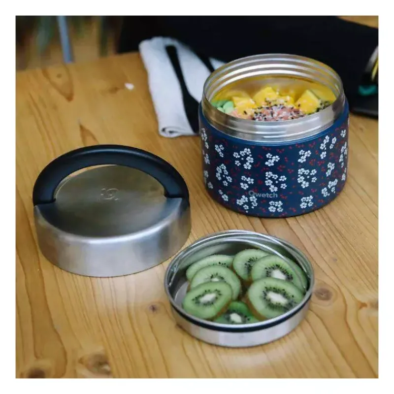 Boites Repas Isothermes-Qwetch Boîte repas isotherme double paroi en Inox 850 ml Hanami Bleu