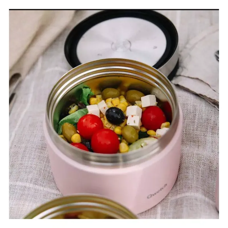 Boites Repas Isothermes-Qwetch Boîte repas isotherme double paroi en Inox 850 ml Rose pastel