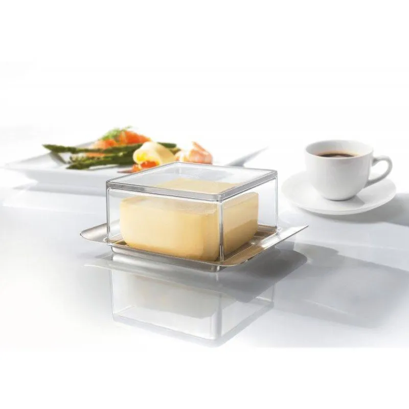 Beurriers | Beurriers Pour La Table-GEFU Brunch Beurrier plateau Inox et cloche Acryl 125gr