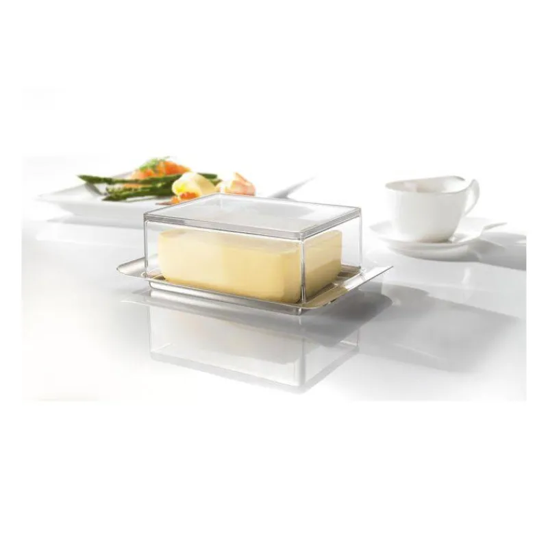 Beurriers | Beurriers Pour La Table-GEFU Brunch Beurrier plateau Inox et cloche Acryl 250gr