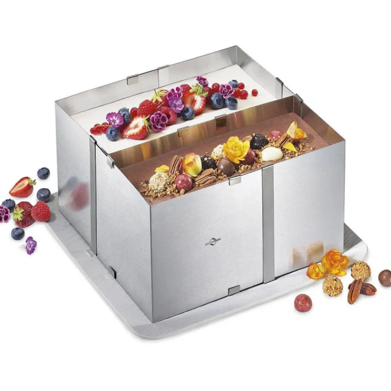Cercles Et Cadres Extensibles-KUCHENPROFI Cadre Pâtisserie Carré Haut Extensible Inox avec séparateur SC