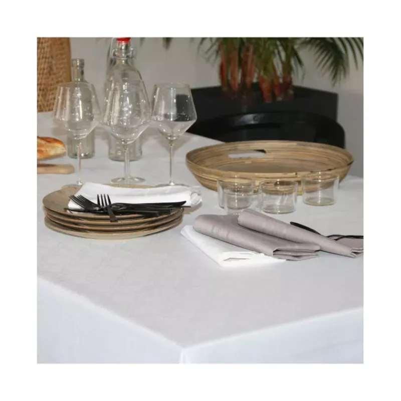 Nappe Table Rectangulaire-Sud Etoffe CHATEAURENARD Nappe jacquard polyesther damassé 300X150 Blanc