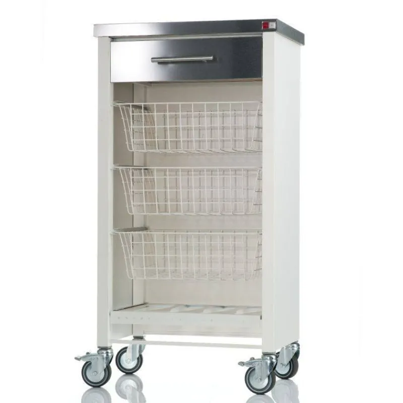 Dessertes Roulantes-DHO CHELSEA Desserte de cuisine en Inox 1 tiroir + 3 paniers + 1 rangement  bouteille Blanc