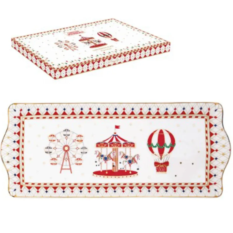 Plats À Gâteaux-Easy Life CHRISTMAS WONDERLAND Plat de service Cake Rectangulaire Porcelaine 35 x 15