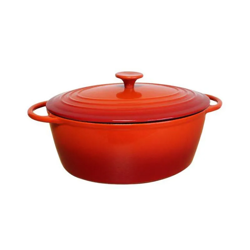 Cocottes En Fonte Traditionnelle-BAUMALU Cocotte Ovale Fonte émaillée ROUGE D34 cm