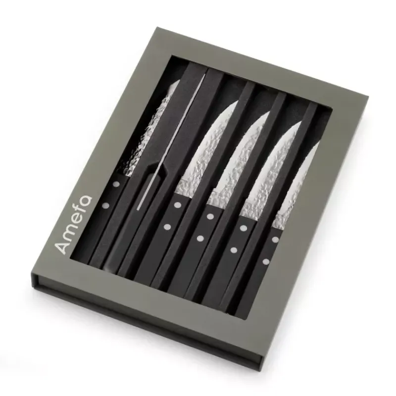 Couteaux À Steak | Couteaux-Amefa Coffret de 6 Couteaux Steak Pizza 2.0 Noir lame martelée et micro-dentée