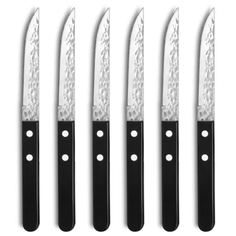 Couteaux À Steak | Couteaux-Amefa Coffret de 6 Couteaux Steak Pizza 2.0 Noir lame martelée et micro-dentée