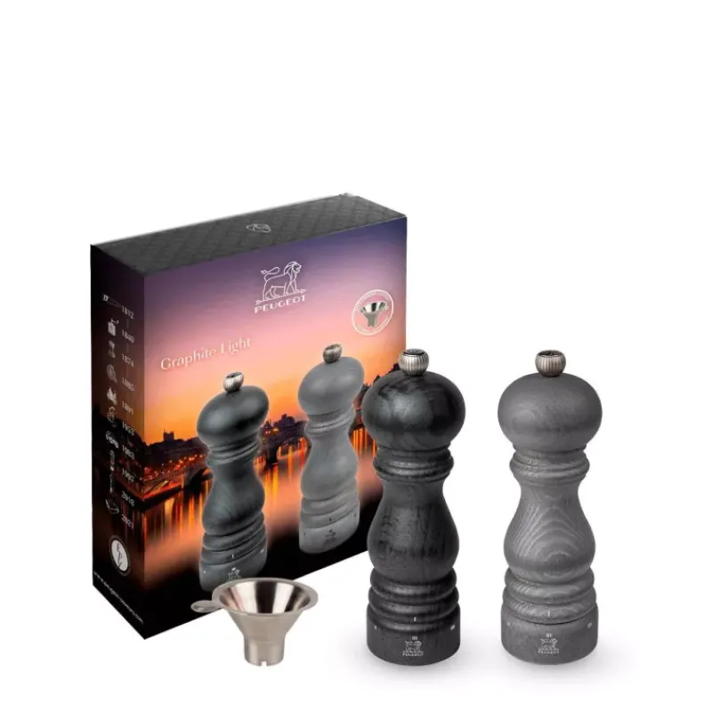 Moulins À Sel | Moulins À Poivre Peugeot-PEUGEOT Coffret Emotion Graphite Light PARIS Moulins à Poivre et à sel Bois U´SELECT 18 cm Noir  et entonnoir en inox  SC