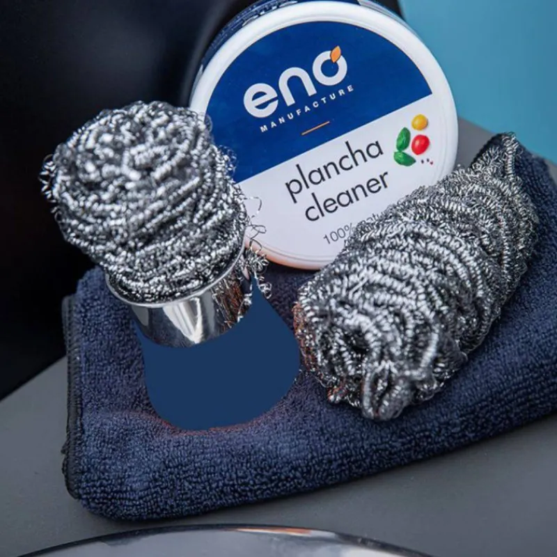 Eponges - Lavettes | Ustensiles Et Accessoires Bbq Planchas Grills-ENO Coffret Nettoyage Boules Inox avec Support Pâte d'argile Chiffon Microfibre