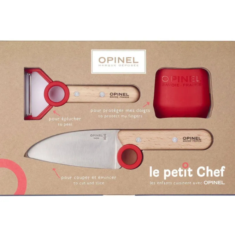 Coffrets Couteaux Cuisine-OPINEL Coffret Petit Chef pour Enfant - Eplucheur + Couteau Chef + Protège-doigts - ROUGE