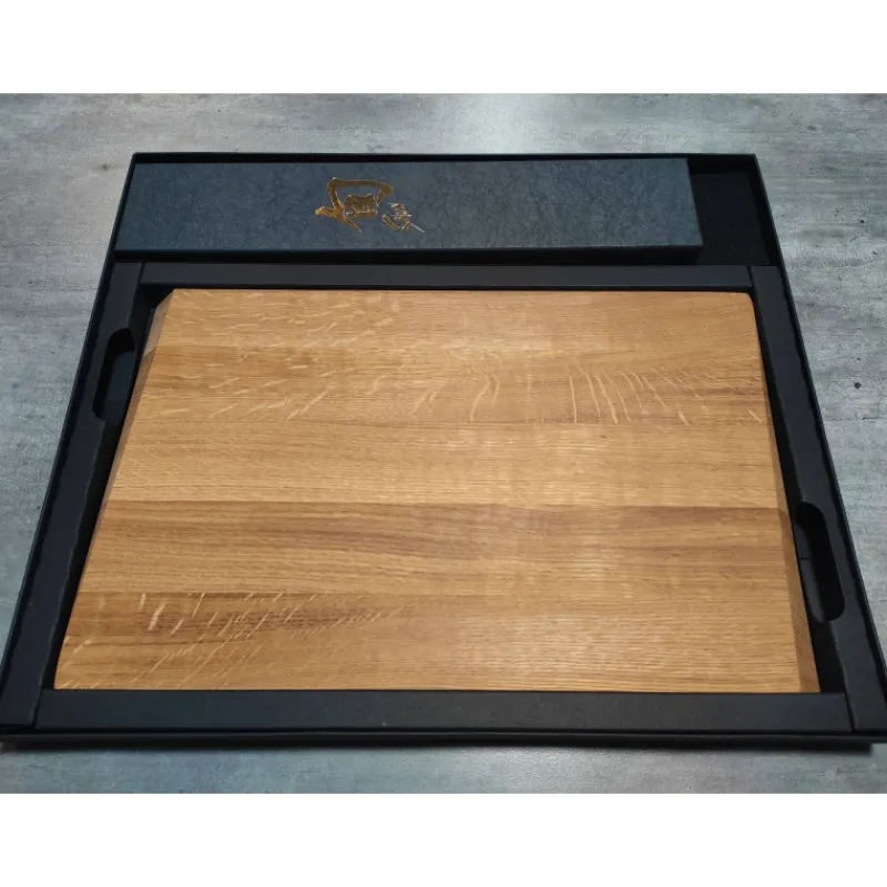 Planches À Découper En Bois | Coffrets Couteaux Cuisine-KAI Coffret SHUN Classic Couteau japonais SANTOKU 18 cm + Planche à découper Chêne