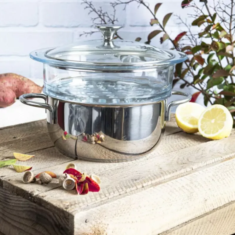 Faitouts | Paniers Et Inserts Vapeur-CRISTEL COOKWAY Master Faitout Inox avec Cuit Vapeur verre et Couvercle D20 by