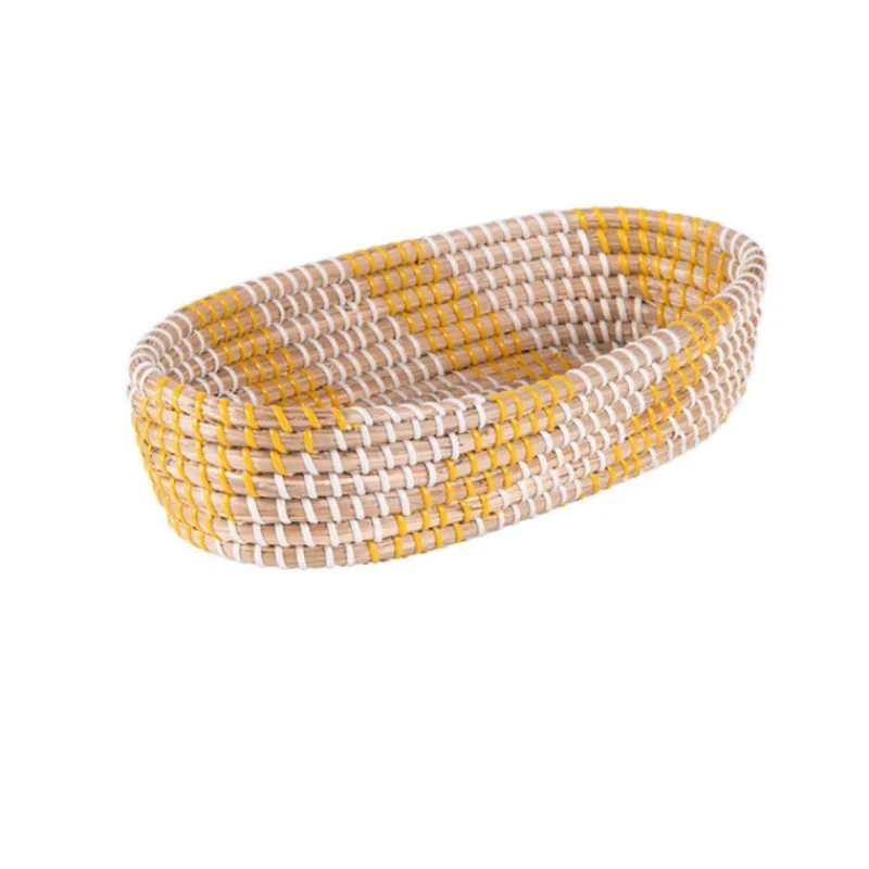 Corbeilles À Pain-TABLE PASSION Corbeille à Pain Jonc de mer rayures jaunes