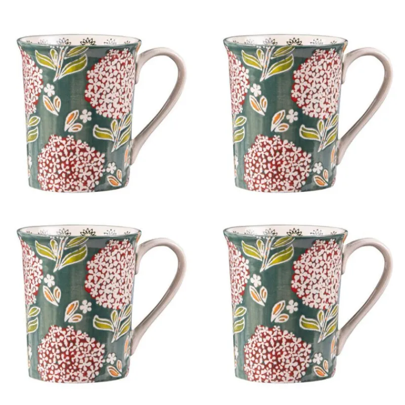 Mugs-TABLE PASSION COTTAGE Coffret Mugs Grès Vert 30cl - Les 4