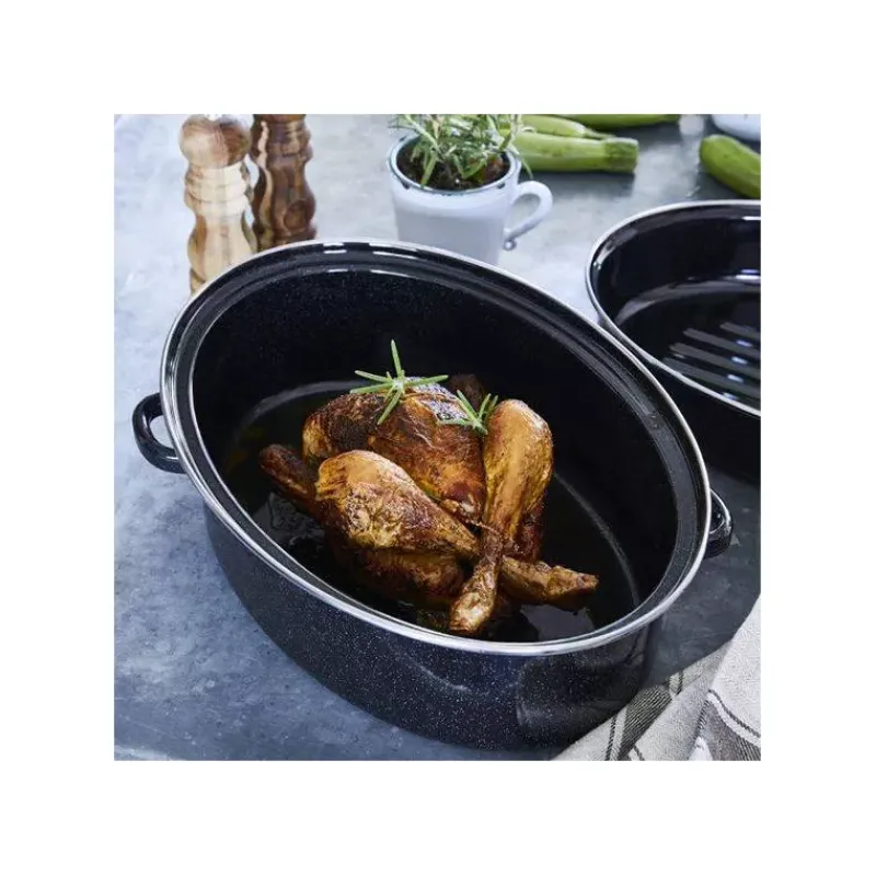 Daubières Et Rôtissoires-BAUMALU DAUBIERE Rôtissoire Cocotte Roaster ovale Acier Emaillé NOIR D42