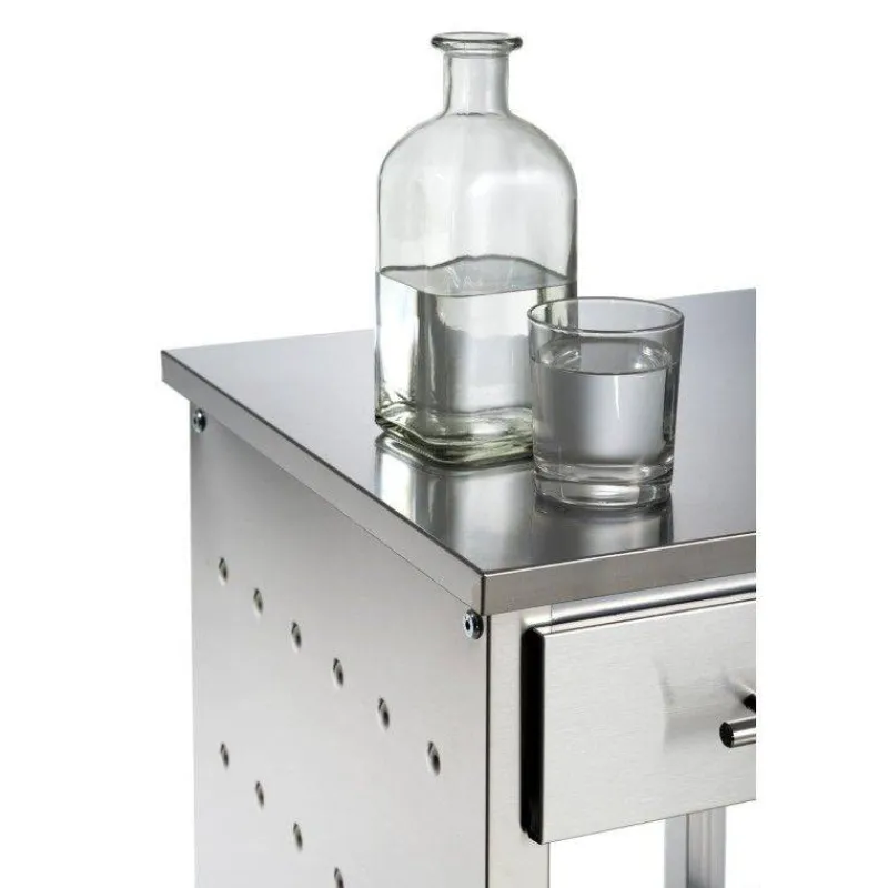 Dessertes Roulantes-DHO Desserte de cuisine Mobile en Inox 1 tiroir + 3 paniers + 1 rangement bouteille Nouveau Modèle