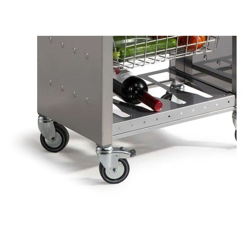 Dessertes Roulantes-DHO Desserte de cuisine Mobile en Inox 1 tiroir + 3 paniers + 1 rangement bouteille Nouveau Modèle