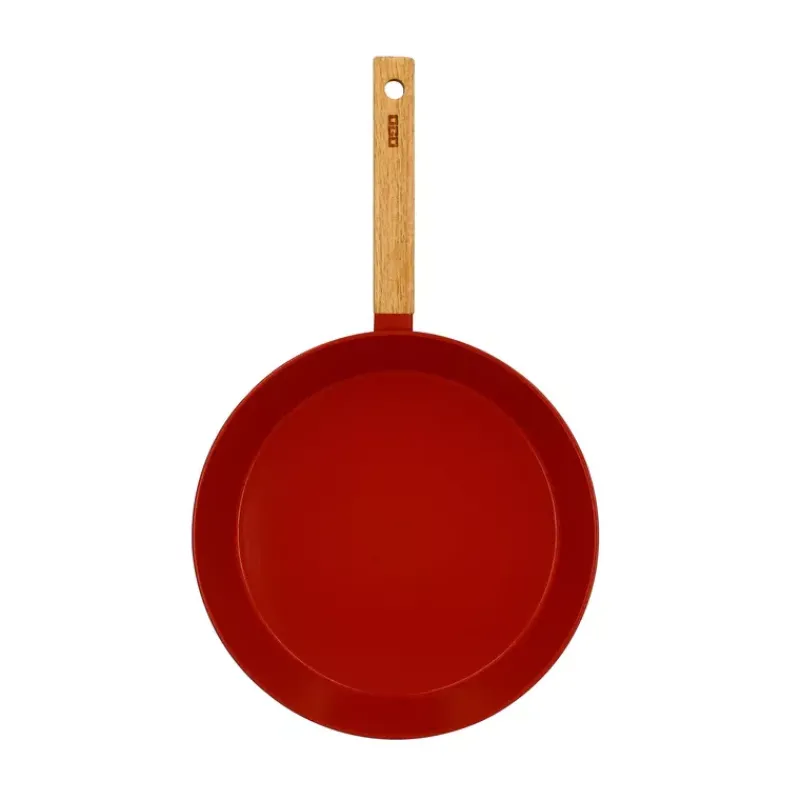 Poêles Avec Revêtement Céramique | Poêles Avec Revêtement Aspect Pierre-OGO ECTOR Poêle revêtue céramique Paprika induction manche bois D28