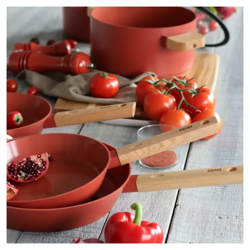 Poêles Avec Revêtement Céramique | Poêles Avec Revêtement Aspect Pierre-OGO ECTOR Poêle revêtue céramique Paprika induction manche bois D20