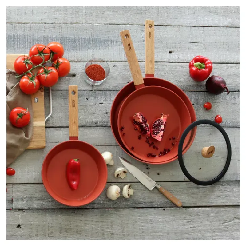Poêles Avec Revêtement Céramique | Poêles Avec Revêtement Aspect Pierre-OGO ECTOR Poêle revêtue céramique Paprika induction manche bois D20