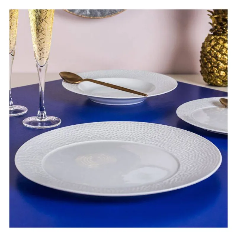 Assiettes Plates-TABLE PASSION ELLIPSE Assiette plate en Porcelaine à relief D28
