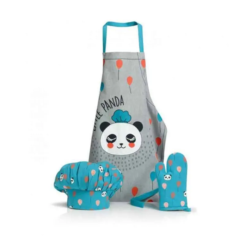 Toques | Tabliers-T&B Maison Ensemble Tablier Gant Toque pour enfant Panda Bleu