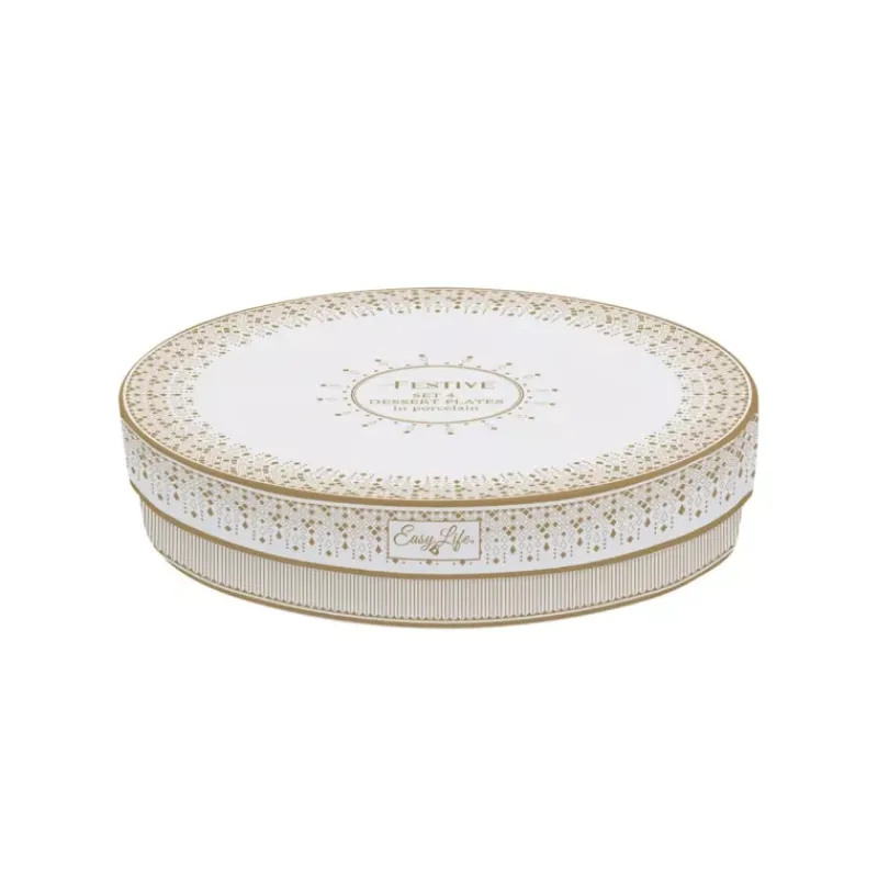 Assiettes À Desserts-Easy Life FESTIVE Coffret 4 assiettes à dessert D19 cm en porcelaine