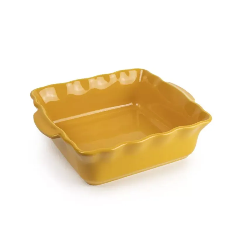 Plats À Rôtir Et Gratins-Esprit de Cuisine FESTONNEE Plat à Four en Céramique Carré 23 cm BRETAGNE CERAMIQUE INDUSTRIE Jaune safran