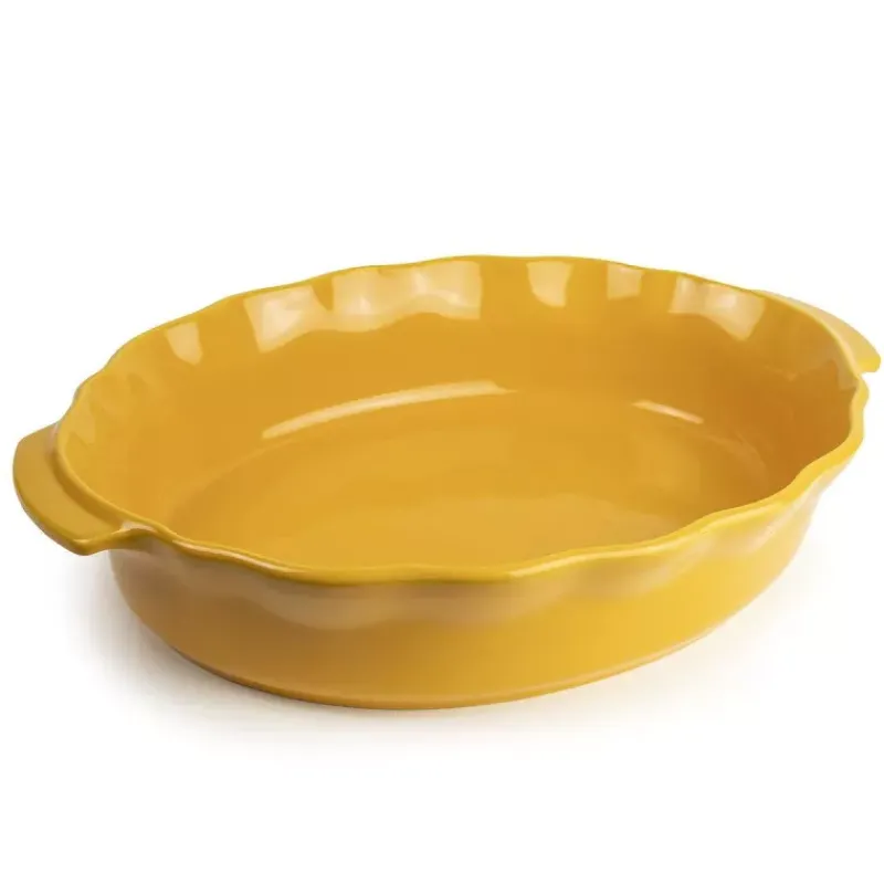Plats À Rôtir Et Gratins-Esprit de Cuisine FESTONNEE Plat à Four en Céramique ovale 38 cm BRETAGNE CERAMIQUE INDUSTRIE Jaune safran