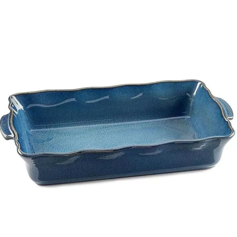 Plats À Rôtir Et Gratins-Esprit de Cuisine FESTONNEE Plat à Four en Céramique rectangle 36x21 BRETAGNE CERAMIQUE INDUSTRIE Bleu réactif