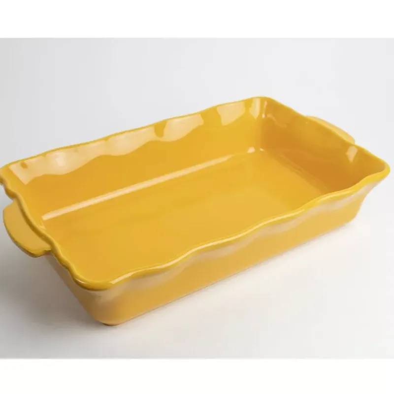 Plats À Rôtir Et Gratins-Esprit de Cuisine FESTONNEE Plat à Four en Céramique rectangle 40x25 BRETAGNE CERAMIQUE INDUSTRIE Jaune safran