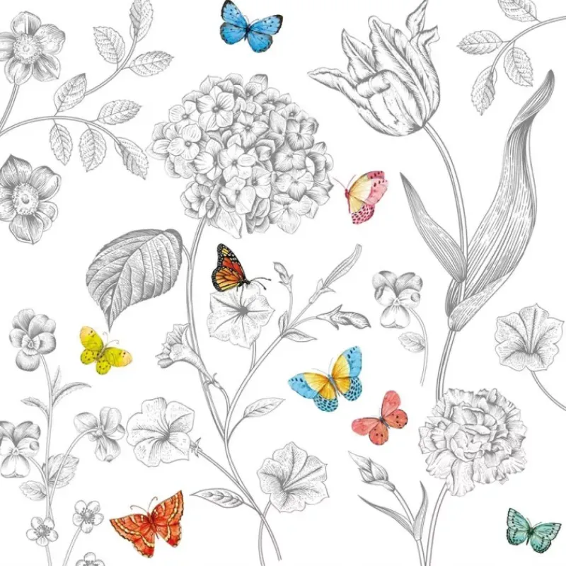 Les Serviettes De Table Papier-Easy Life Fleurs et papillons Serviettes en papier 33X33 cm EASYLIFE paquet de 20