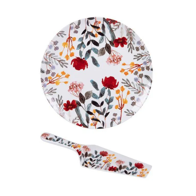 Plats À Gâteaux-TABLE PASSION FLOR Plat de service Tarte Gâteaux D31 cm avec Pelle Porcelaine