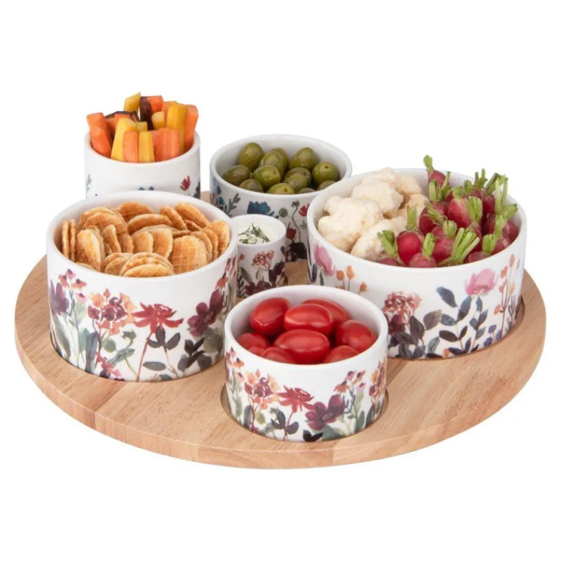 Coupelles Apéritives-TABLE PASSION FLOR Set apéritif 6 coupelles sur plateau tournant